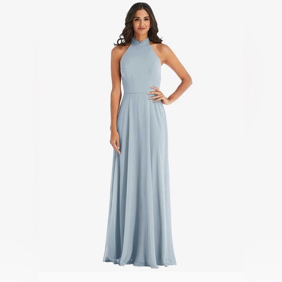 After Six Dresses & Skirts - New After Six HIGH NECK HALTER BACKLESS MAXI DRESS IN MIST Size 14R Mist Blue